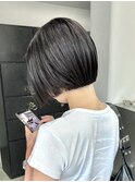 20代30代40代大人可愛い小顔ショートカット切りっぱなし黒髪ボブ