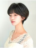 切りっぱなしショート・ボブ/絶壁解消/前髪なし/20代/30代/面長