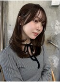 美髪ワンカールレイヤーミディアムシースルーバングヘア