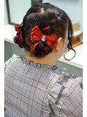 お団子ツイン×リボンアクセサリー