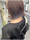 *滝田*インナーカラーブルー切りっぱなしボブ外ハネショート人気
