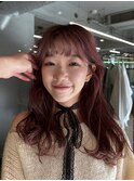 暖色ダブルカラー切りっぱなしロング
