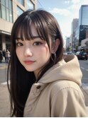 モテ髪ストレートワンカールレイヤー柔らかシアベージュ後れ毛