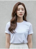 小顔外ハネロングブラウン20代30代40代くびれミディ韓国ヘア