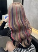 アッシュミルクティーグレージュピンクパープルメッシュ