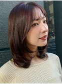 顔周りレイヤー/小顔/モカブラウン/ひし形ミディアム/20代30代