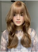 渋谷顔周りレイヤーカットミルクティーベージュヘーゼルベージュ