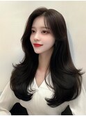 ロングレイヤー　くびれヘア　顔周りカット　韓国ヘア　モテ髪