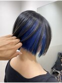 インナーカラー　落とせる黒染め×ブルー