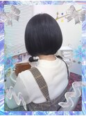 #ネイビーブラック#ブルーブラック#ボブ#ブリーチなし#重めヘア
