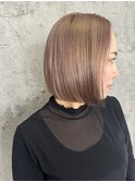 グレーベージュ/ボブ　外ハネミディ