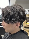 メンズ/アップバング/ツーブロックマッシュ/束間ショート/波巻き