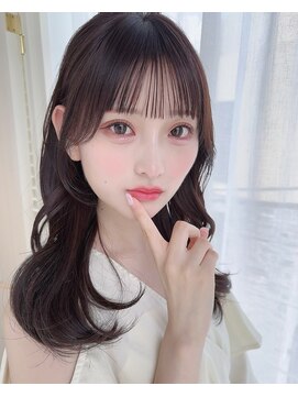 カシュカシュ 表参道(cache cache) 似合わせカットシースルーぱっつんおくれ毛ロブミディアムロング