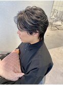 センターパート メンズミディアム 透明感ブルージュ