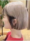 ダブルカラーショートボブインナーカラーハイライトケアブリーチ
