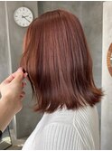 オレンジブラウン、ブリーチなし、くびれミディアム