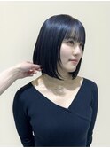 ミディアムボブ/暗髪/ワイドバンク