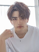 【men`s】フェザーパーマグレー刈り上げショートブルーカラー