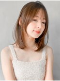 ナチュラルカール艶感20代30代40代◎斜めバング小顔カット