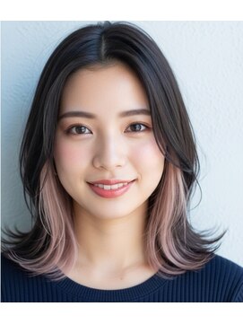 土曜日のクジラ 黒崎店 外ハネくびれミディ × インナーカラー