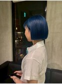 青山/ミルクティーブロンド/ダークブルー/デジタルパーマ