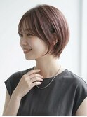 大人かわいいショートボブ×透明感ピンク