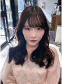 小顔顔周りレイヤー韓国風くびれレイヤー前髪あり