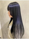 【YOKE】ブルーカラーネイビーカラーブリーチハイトーンロング