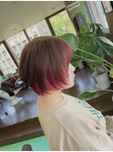 :ショートボブ　:インナーカラー　:ピンク　:フロントインナー