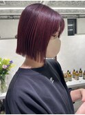 切りっぱなしボブ暖色系カラー赤系