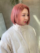 テトヘアー(teto hair)&nbsp;ピンクオレンジコーラルオレンジピンクカラーボブ前髪なし