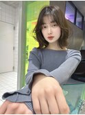 外はね ウェーブ巻き 切りっぱなしボブ シースルーぱっつん