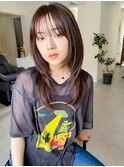 小顔前髪顔まわりレイヤー×グレージュカラー デザインカラー
