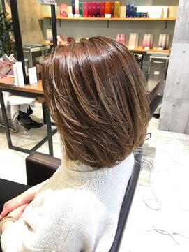 ハイライト/ふわミディ/厚めバング/ナチュラルボブ/小顔魅せ