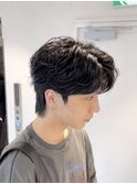 韓国ヘアカルマパーマカルマバングセンターパート黒髪ウルフ