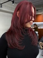 ニコ トウキョウ 渋谷(nico TOKYO)&nbsp;ダブルカラーチェリーレッドピンクブラウン韓国レイヤーロング