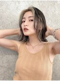 デザインカラー前髪インナーカラーベージュハイトーンカラー韓国