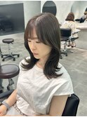 黒髪/グレーベージュ/ミディアムレイヤー/韓国くびれ/千葉