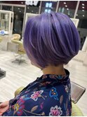 大人美人ショートボブラベンダー透明感丸みボブ