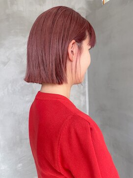 テトヘアー(teto hair) ピンクカラーボブ明るめカラー切りっぱなしボブ