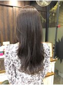 ロングショートワンカールパーマカーキグレージュ前髪錦糸町