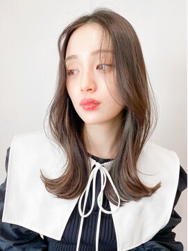 レア 表参道(L'ea) くびれヘアアプリコットオレンジ夏ヘアハイライトカラー韓国ヘア