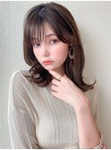 前髪パーマ/セミウェットウェーブ/オリーブカラー/大人かわいい