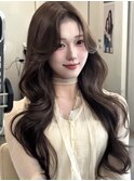 韓国ヘアロングレイヤーカットオリーブベージュ顔周りカット原宿