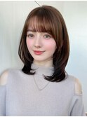 ミニウルフ前髪パーマ韓国くびれミディアムチェリーブラウン