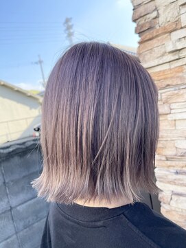 トレフル 東岸和田店(Trefle) 30代40代大人可愛い小顔外ハネボブ艶感ピンク×グレー