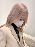 2362外国人風カラーフリンジバングベイビーピンクこなれヘア