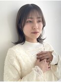 大人かわいいシースルーバング/外ハネボブ/ミディアムヘア