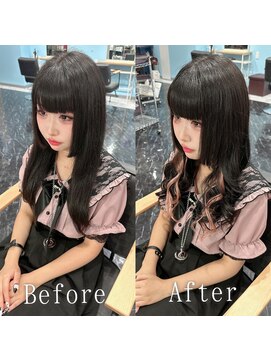 あるじゃんすー 新宿店 ブラック×ピンク#エクステ#デザインカラー#イヤリング#大宮