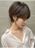 大人可愛い20代30代40代黒髪前下がりショートボブ丸みショート◎